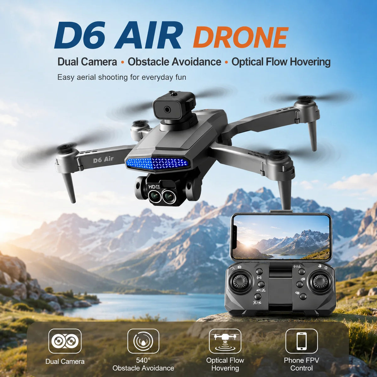 Znlyrion D6 Air Foldable RC Drone With 4K Dual Camera