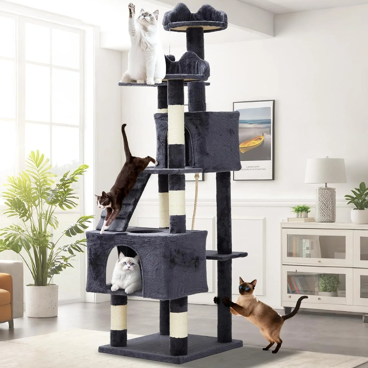 Multi-Level Cat Tree With Sisal Scratching Posts Condos Perches