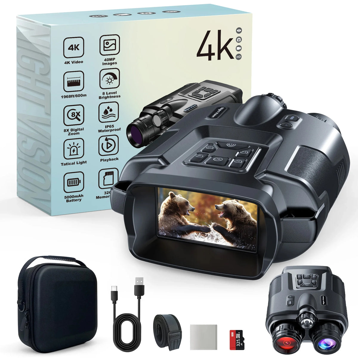 DIYIMIN Night Vision Binoculars With 4K Infrared And 8X Zoom