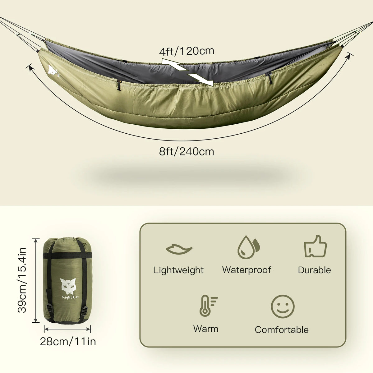 Night Cat Lightweight Hammock Underquilt Warm Insulated Sleep Blanket