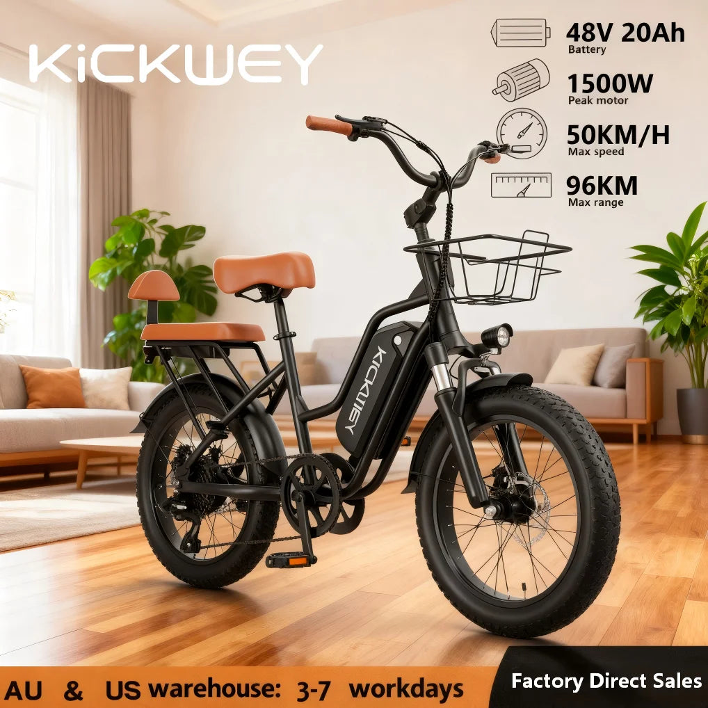 Kickwey Fat Tire Electric Bike 1500W 48V 20Ah Battery