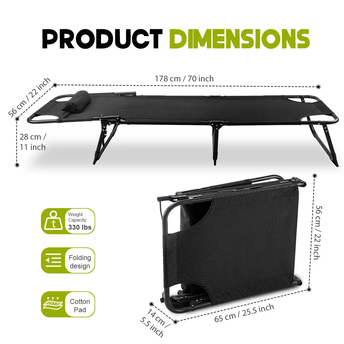 Adjustable Folding Camping Lounge Chair With Removable Comfort Cushion