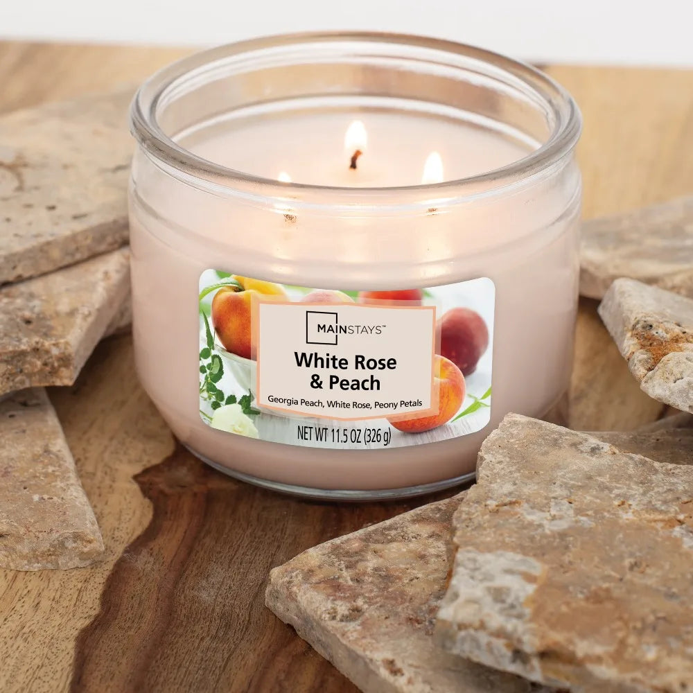 White Rose Peach Scented Three Wick Candle Home Fragrance