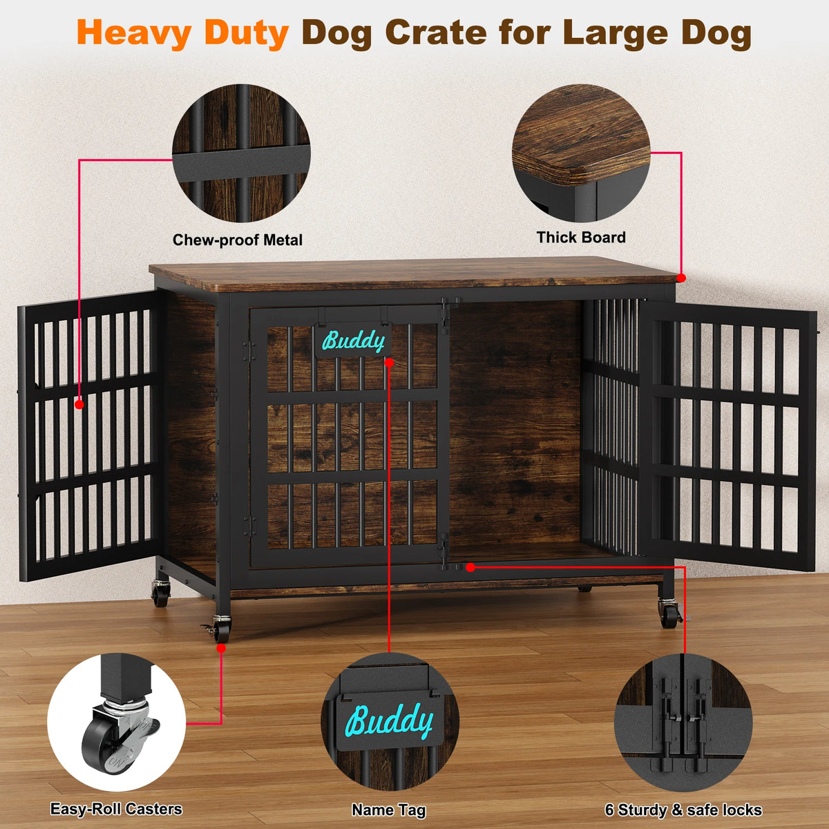 Dog Crate Furniture With Casters Heavy Duty Indoor Kennel TV Stand