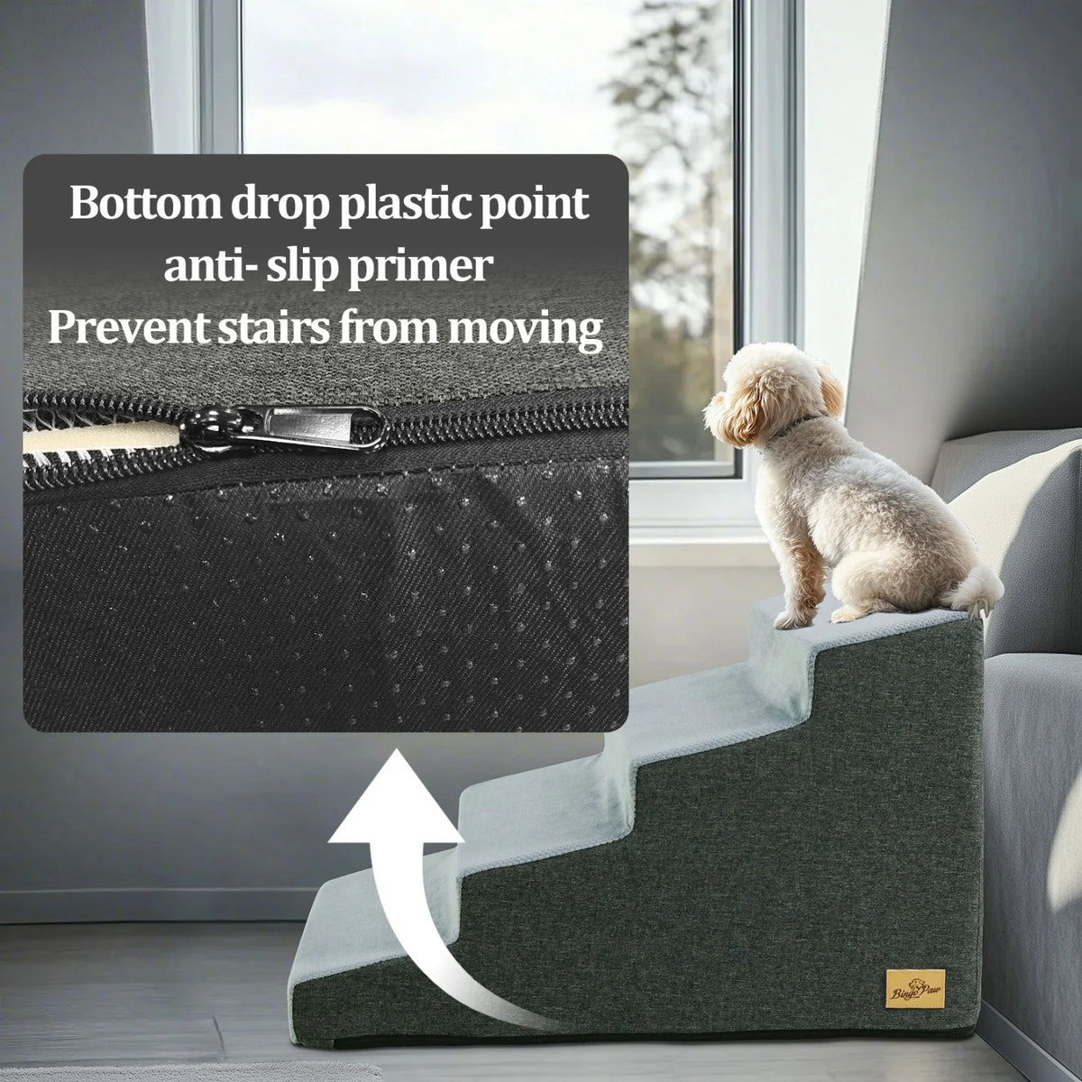 Three Quarter Step Dog Steps Ramp With Washable Cover Non Slip For Small Dogs