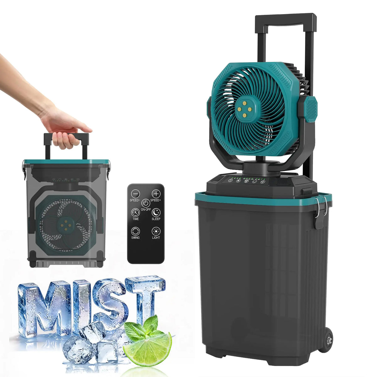 HiMiss Rechargeable Misting Bucket Fan Portable Outdoor Cooling System