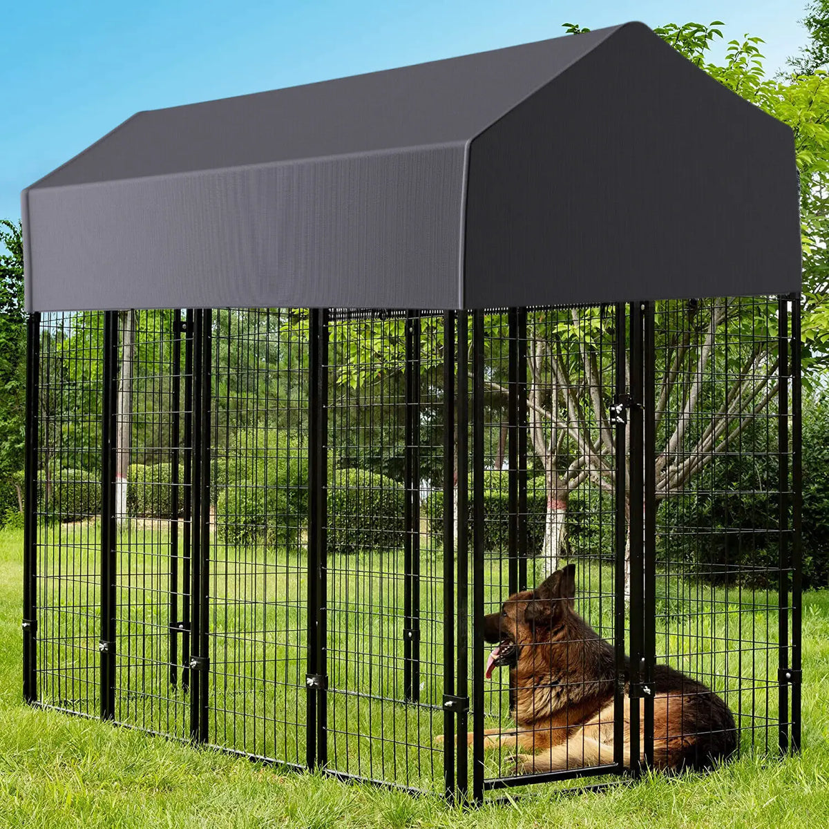 Outdoor Metal Dog Kennel With Anti Uv Waterproof Cover