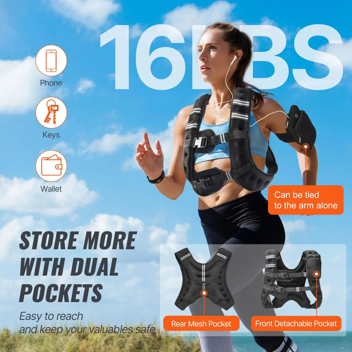 Adjustable Weighted Vest With Reflective Stripe For Strength Training
