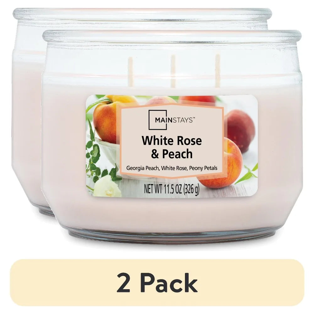 White Rose Peach Scented Three Wick Candle Home Fragrance