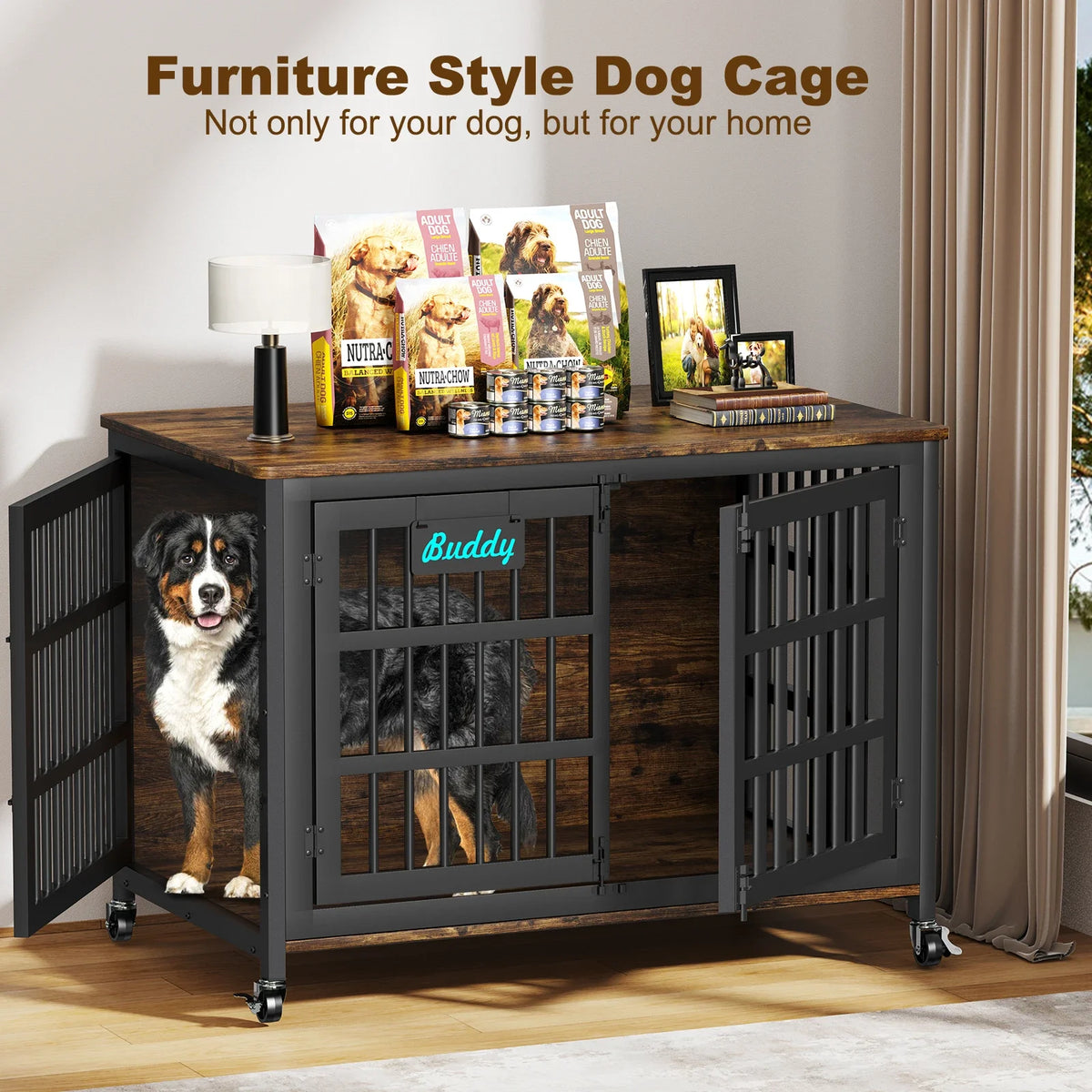 Dog Crate Furniture With Casters Heavy Duty Indoor Kennel TV Stand