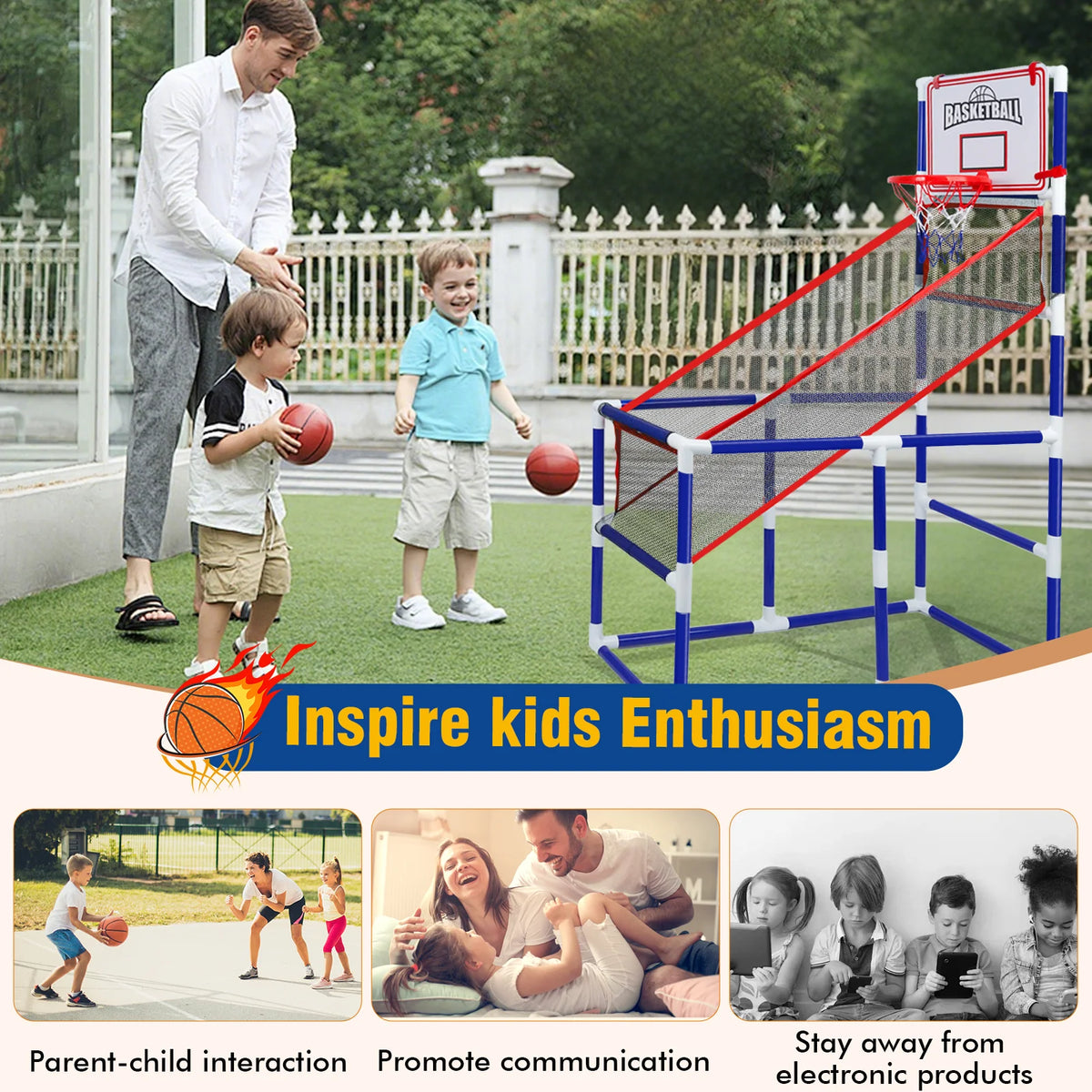 LLParty Kids Basketball Hoop Set With Ball And Air Pump