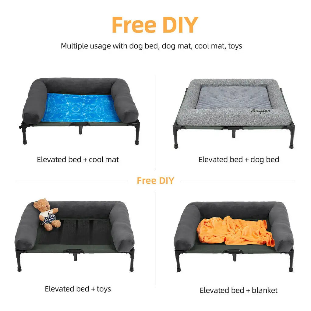 Bingopaw Breathable Mesh Elevated Dog Bed With Detachable Bolster