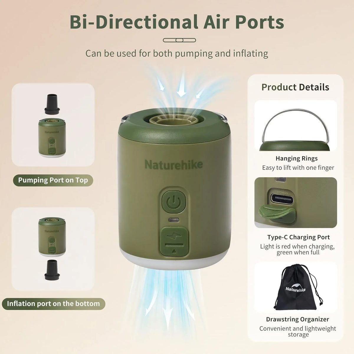 Naturehike Portable Rechargeable Air Pump For Camping Travel Gear