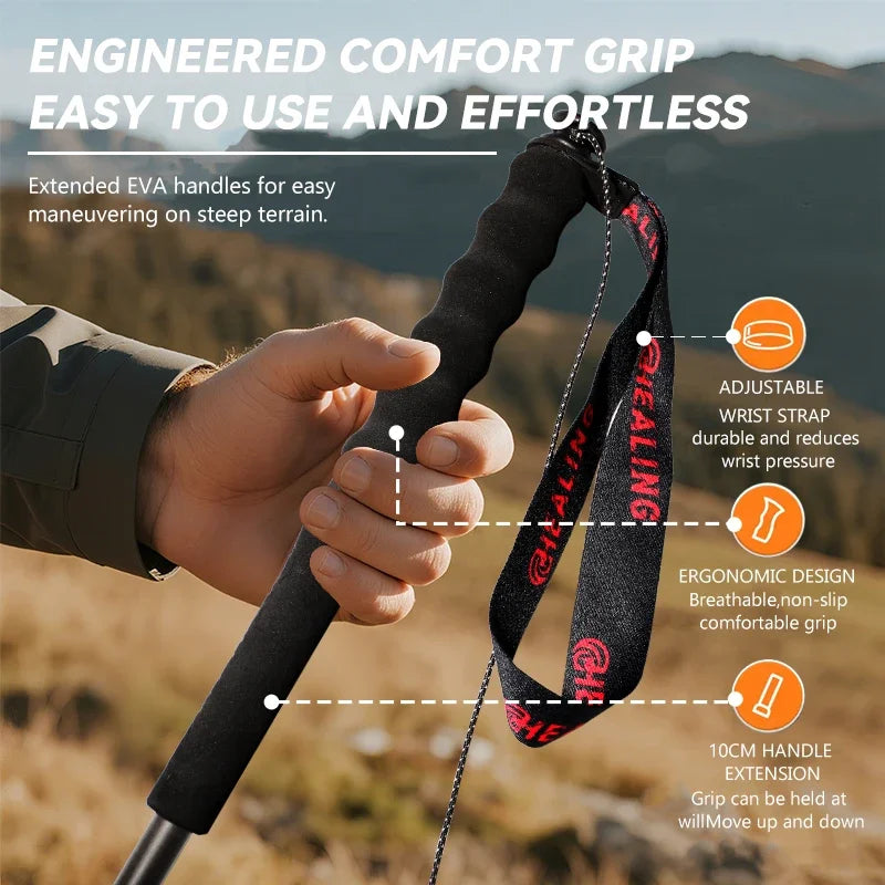 Okhealing Carbon Fiber Foldable 5 Section Lightweight Trekking Poles