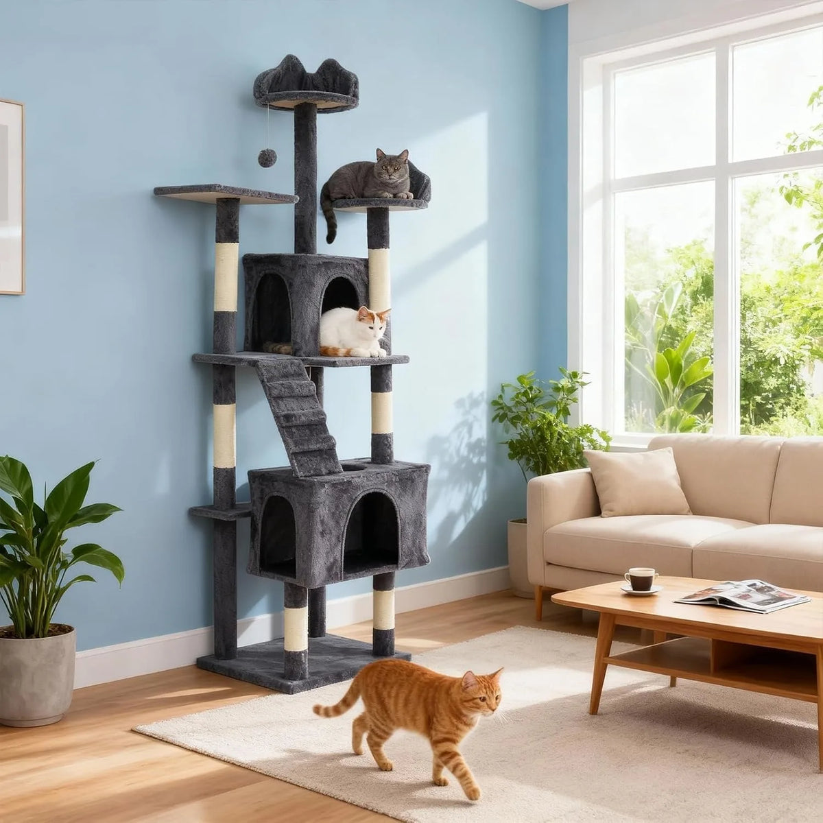 Multi-Level Cat Tree With Sisal Scratching Posts Condos Perches