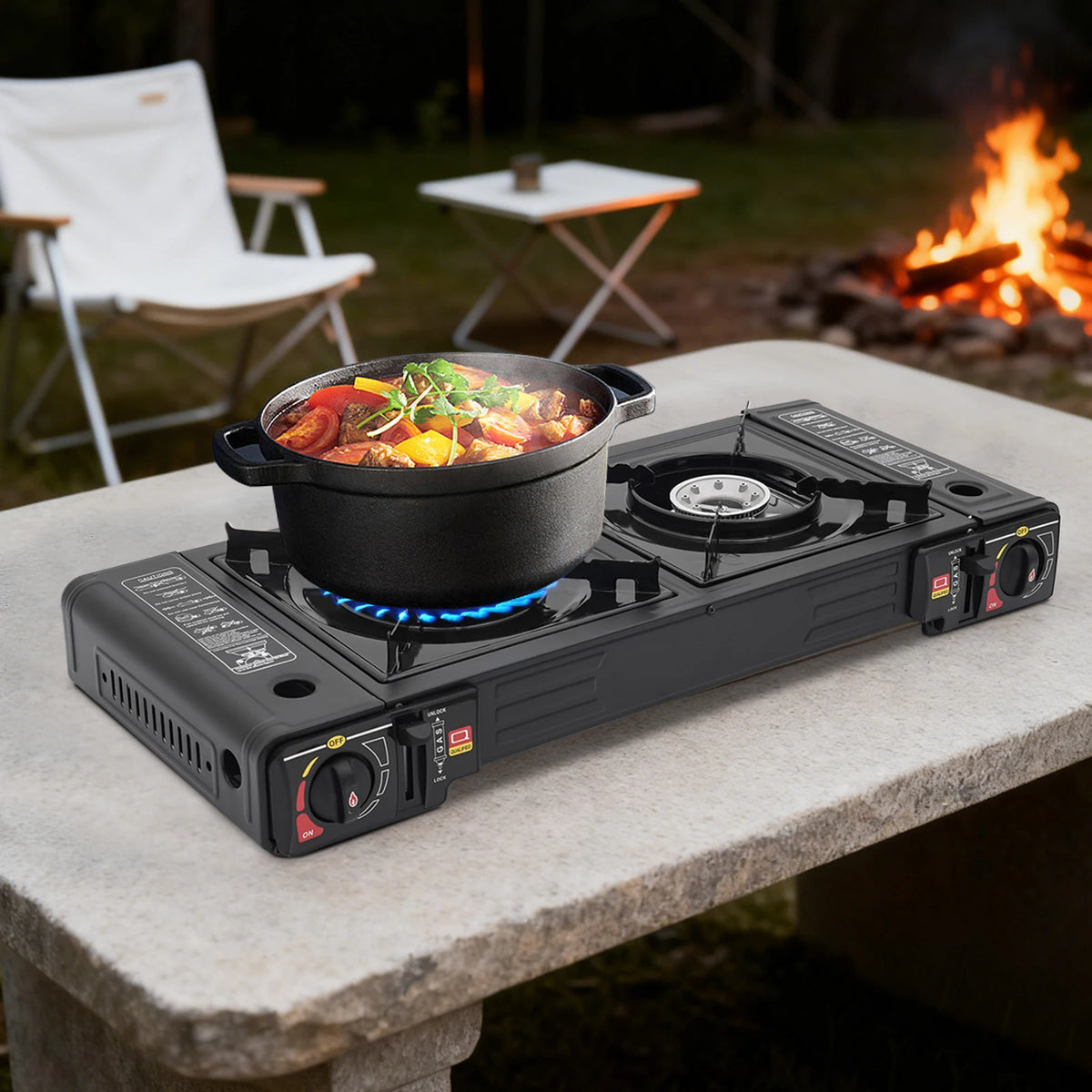 Portable Dual Burner Camp Stove With Storage Case For Outdoors