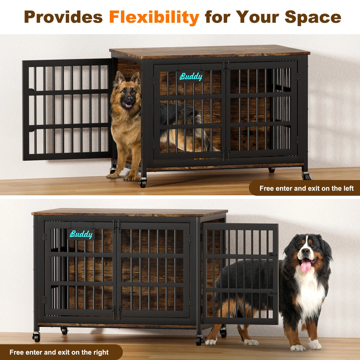 Dog Crate Furniture With Casters Heavy Duty Indoor Kennel TV Stand