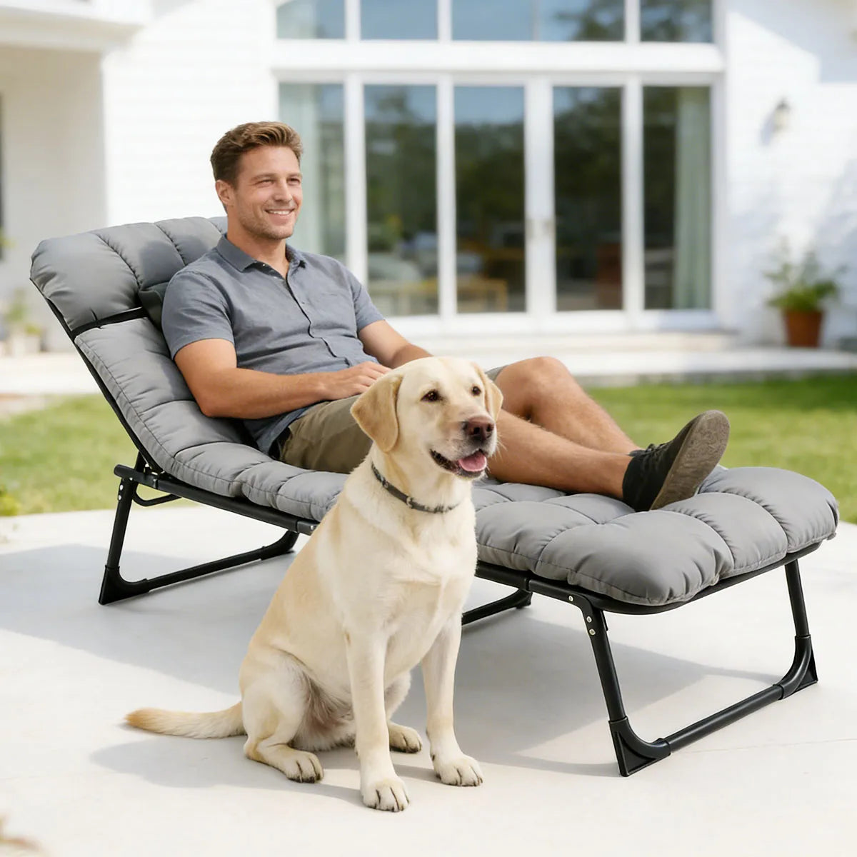 Adjustable Folding Camping Lounge Chair With Removable Comfort Cushion
