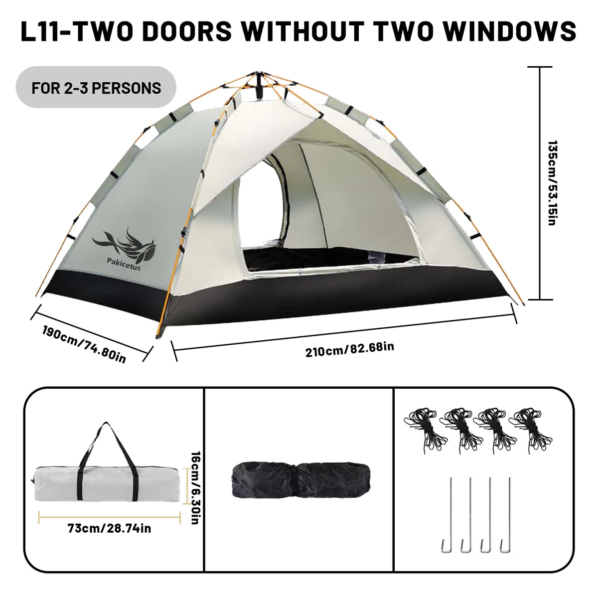 Pakicetus Automatic Pop Up Camping Tent Quick Setup Portable Windproof