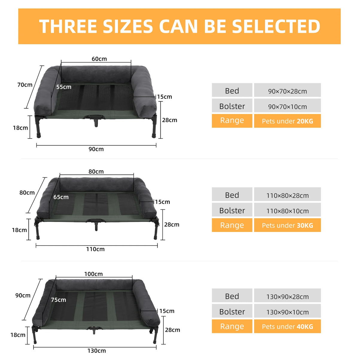 Bingopaw Breathable Mesh Elevated Dog Bed With Detachable Bolster