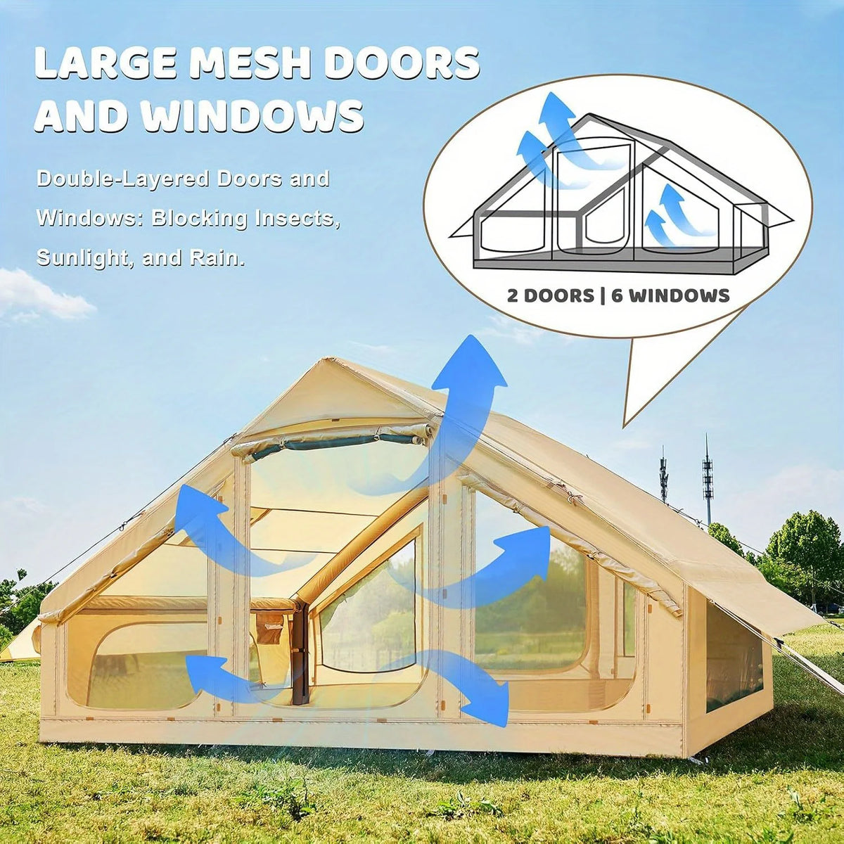 Inflatable Camping Tent With Stove Jack And Double Doors