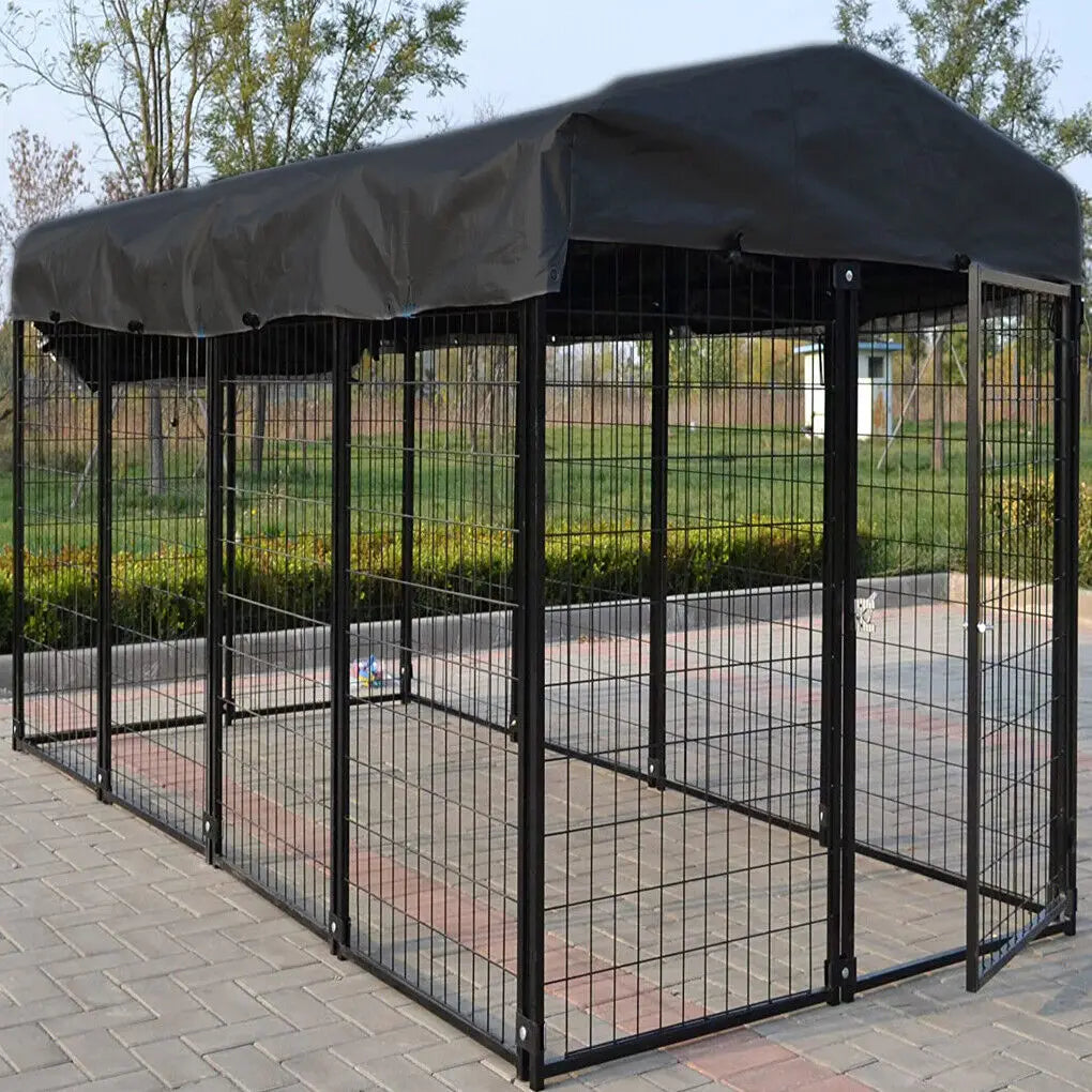 Outdoor Metal Dog Kennel With Anti Uv Waterproof Cover