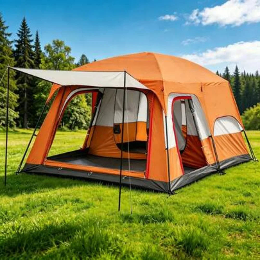 Double Layer Camping Tent Family Rainproof TPU Nylon Aluminum Poles