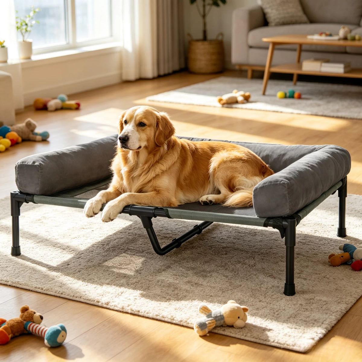 Bingopaw Breathable Mesh Elevated Dog Bed With Detachable Bolster