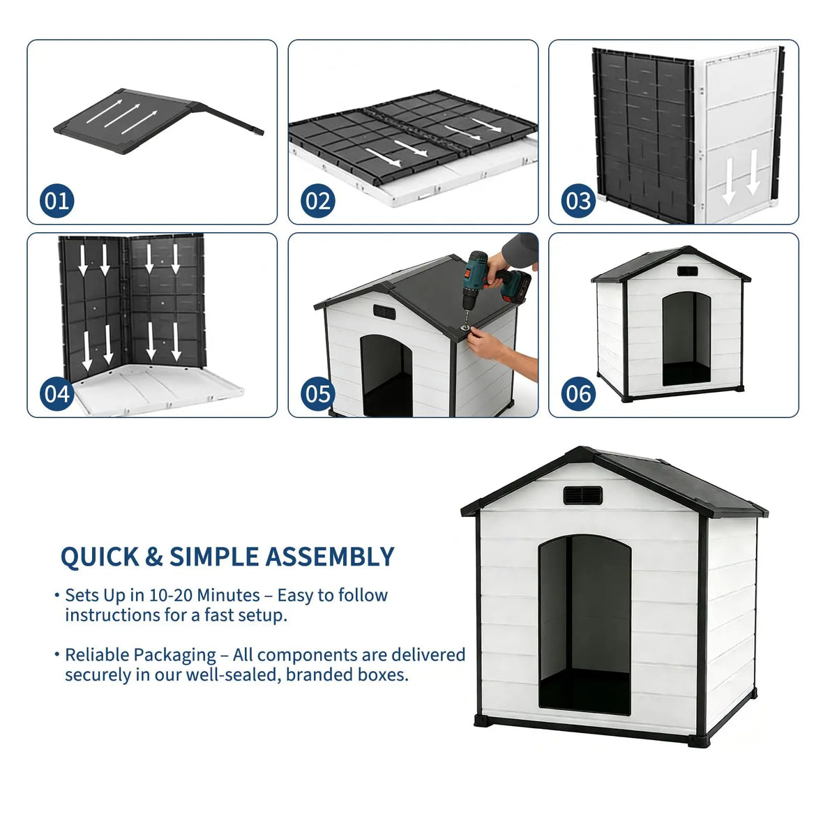 Outdoor Dog House Waterproof Insulated Kennel With Elevated Floor