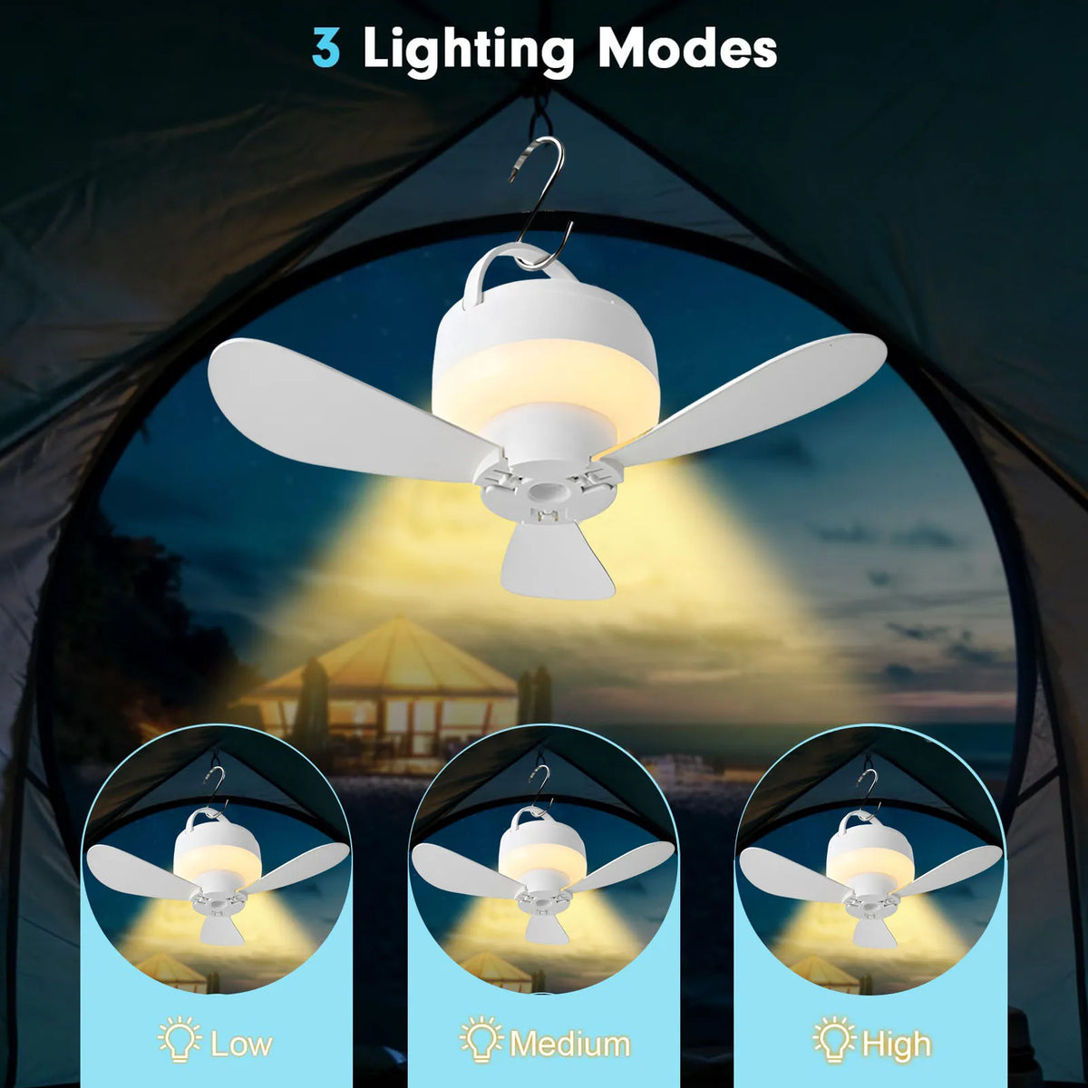 Rechargeable Portable Ceiling Fan With Led Lighting For Outdoor Use