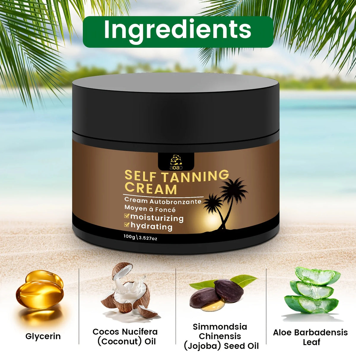 Aoao Self Tanning Cream With Aloe And Coconut Hydrating Moisturizer