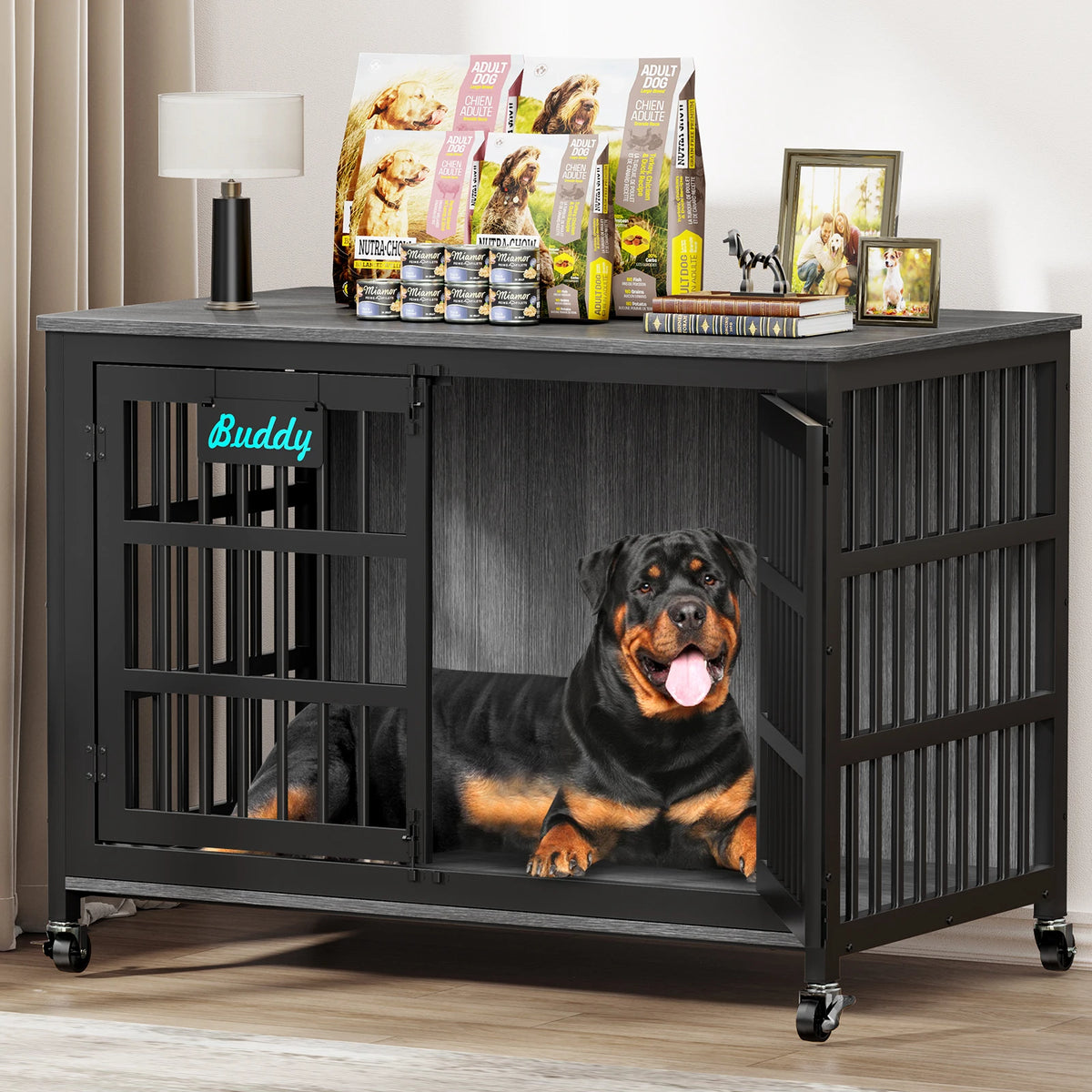 Dog Crate Furniture With Casters Heavy Duty Indoor Kennel TV Stand