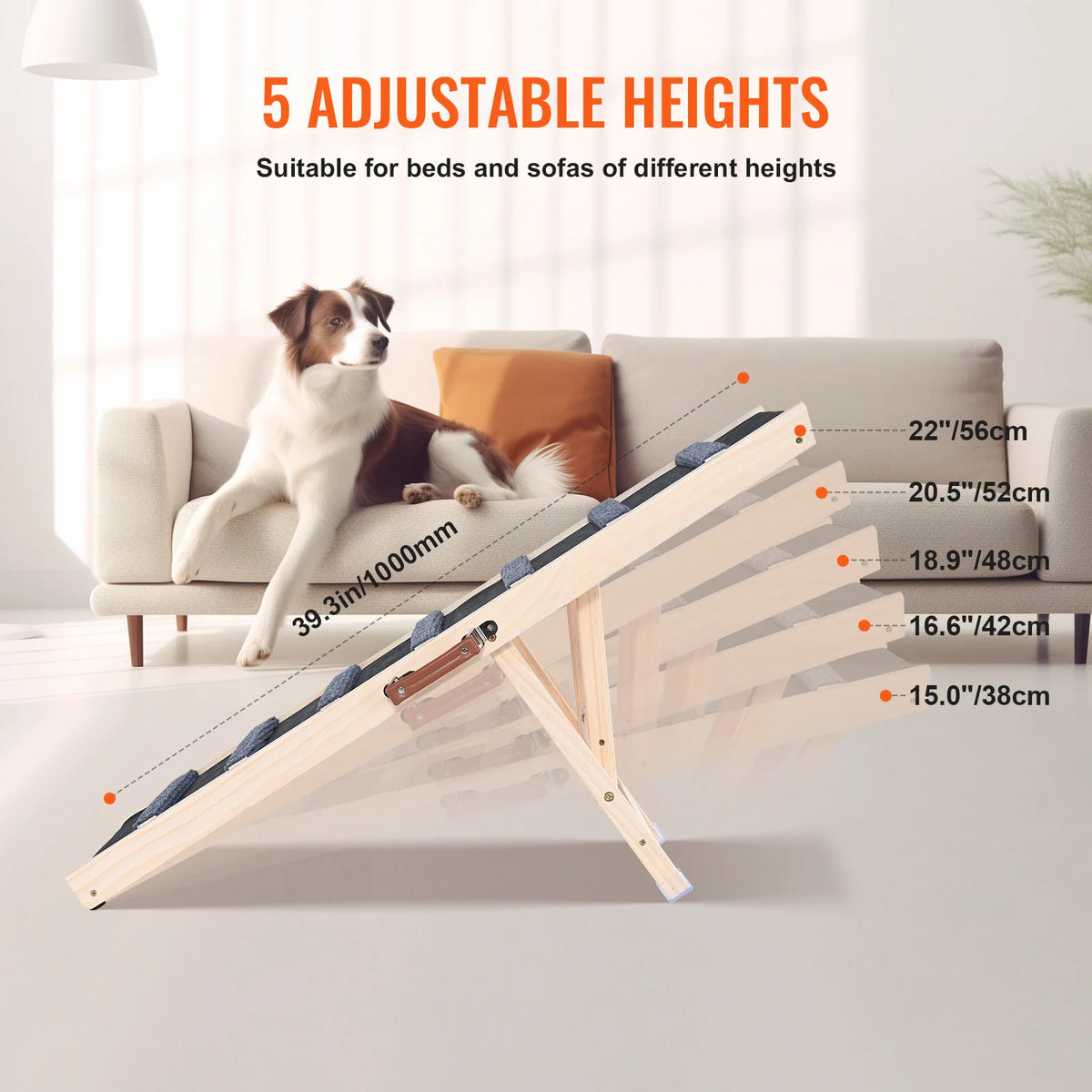 SucceBuy Folding Dog Ramp Anti Slip Adjustable Wooden Pet Steps