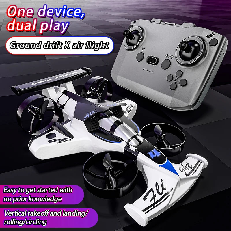 Dual Mode Remote Controlled Flying Car And Stunt Quadcopter Toy