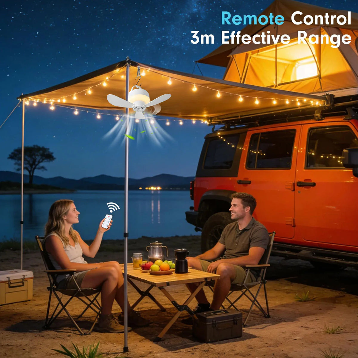 Rechargeable Portable Ceiling Fan With Led Lighting For Outdoor Use