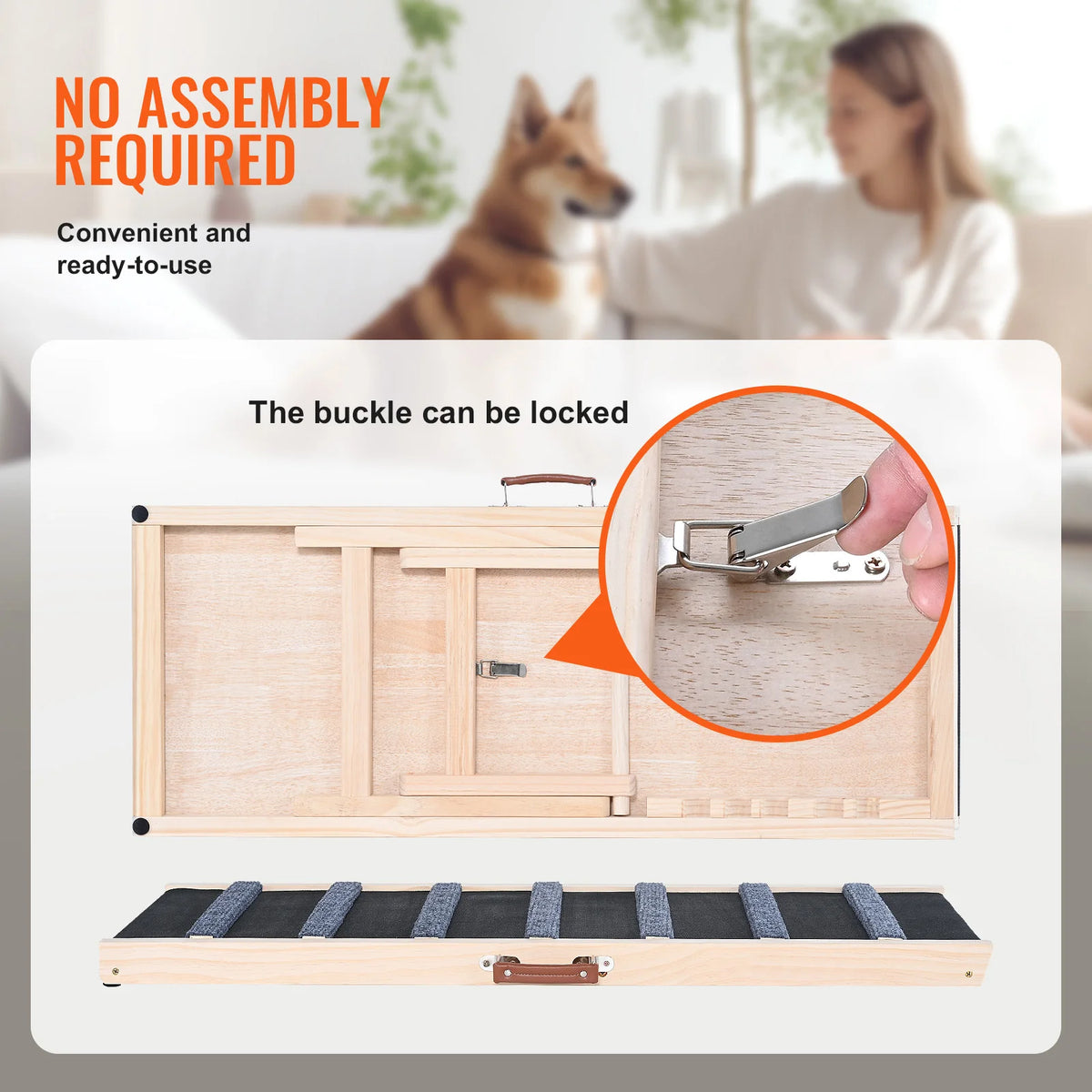 SucceBuy Folding Dog Ramp Anti Slip Adjustable Wooden Pet Steps