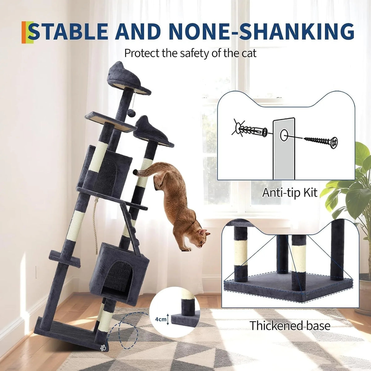 Multi-Level Cat Tree With Sisal Scratching Posts Condos Perches