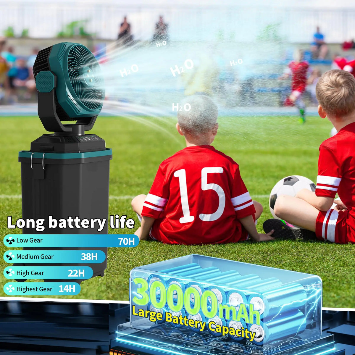 HiMiss Rechargeable Misting Bucket Fan Portable Outdoor Cooling System