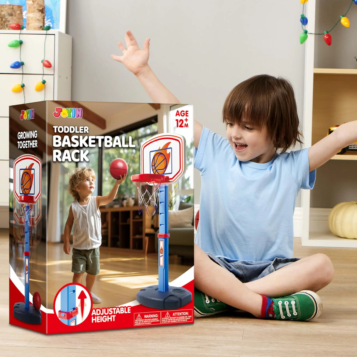 Joyfy Adjustable Indoor Basketball Hoop Game Set for Kids