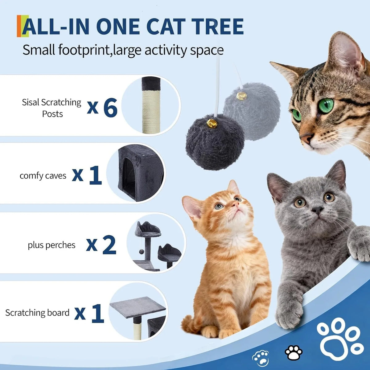 Multi-Level Cat Tree With Sisal Scratching Posts Condos Perches