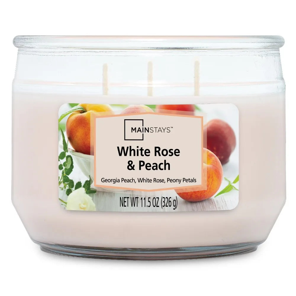 White Rose Peach Scented Three Wick Candle Home Fragrance