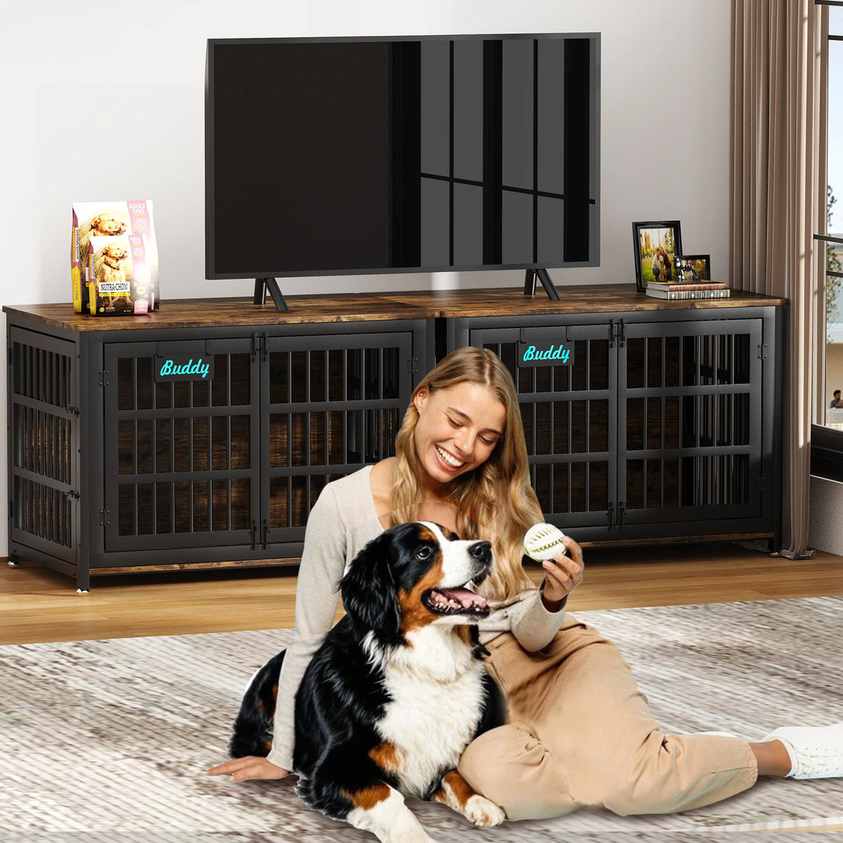 Dog Crate Furniture With Casters Heavy Duty Indoor Kennel TV Stand