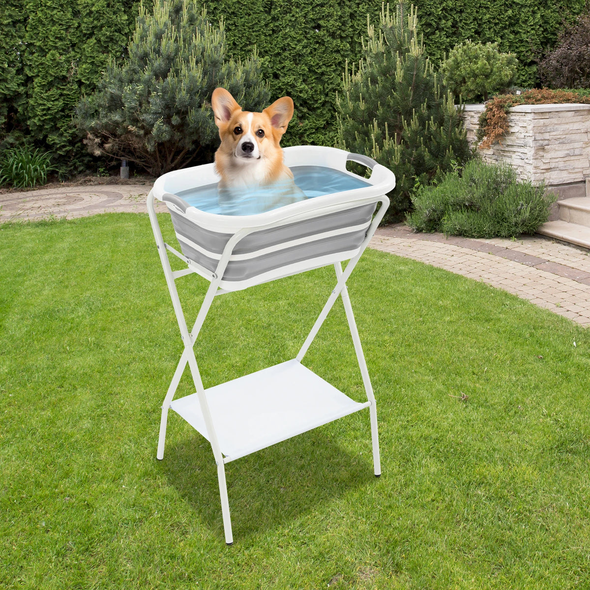 Collapsible Elevated Dog Wash Tub With Integrated Drainage Design