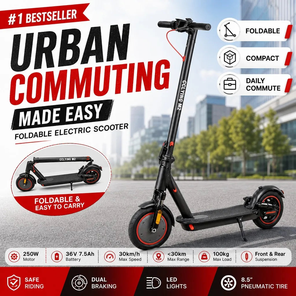 Portable Foldable Electric Scooter For Adults Shock Absorbing Suspension Wheels