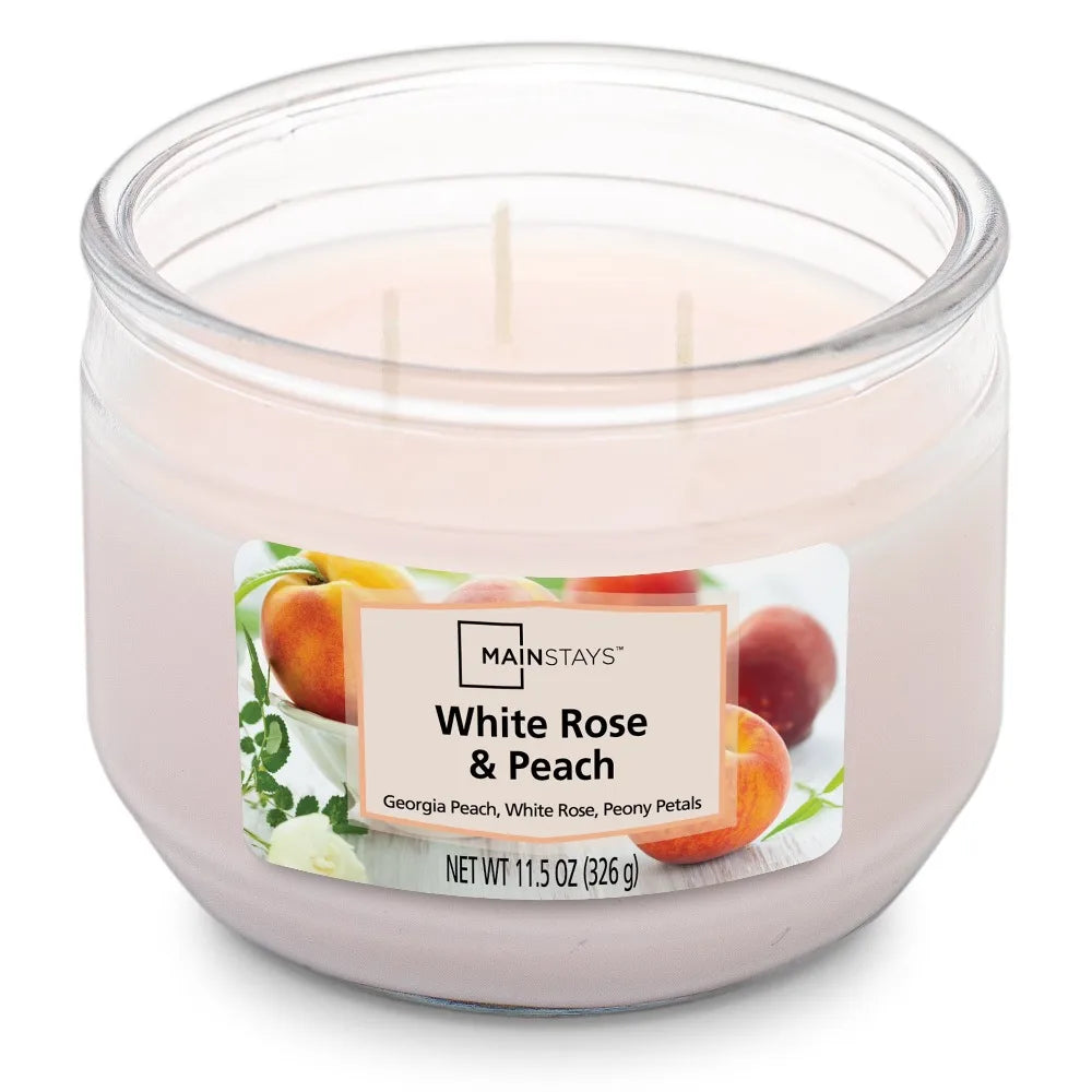 White Rose Peach Scented Three Wick Candle Home Fragrance