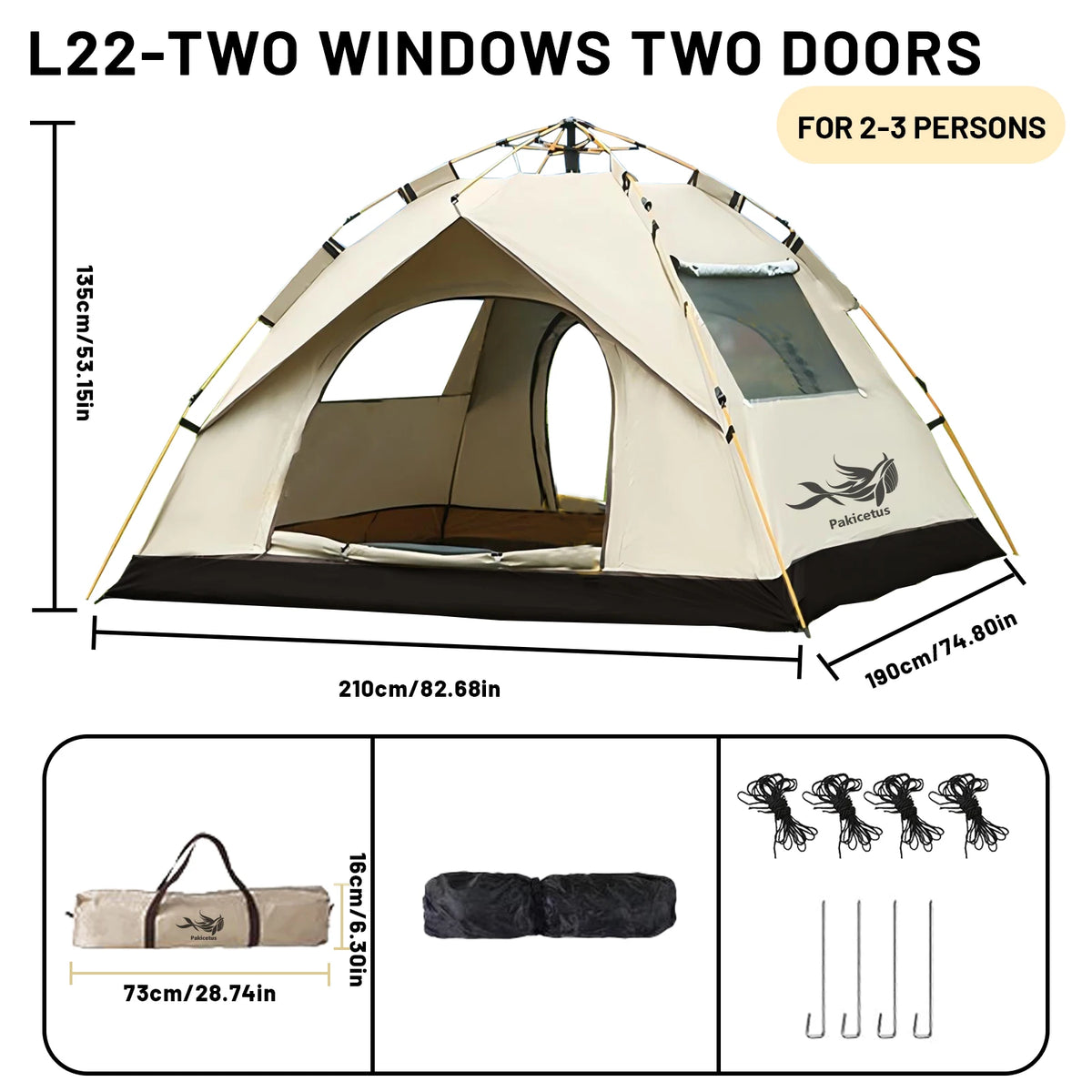 Pakicetus Automatic Pop Up Camping Tent Quick Setup Portable Windproof