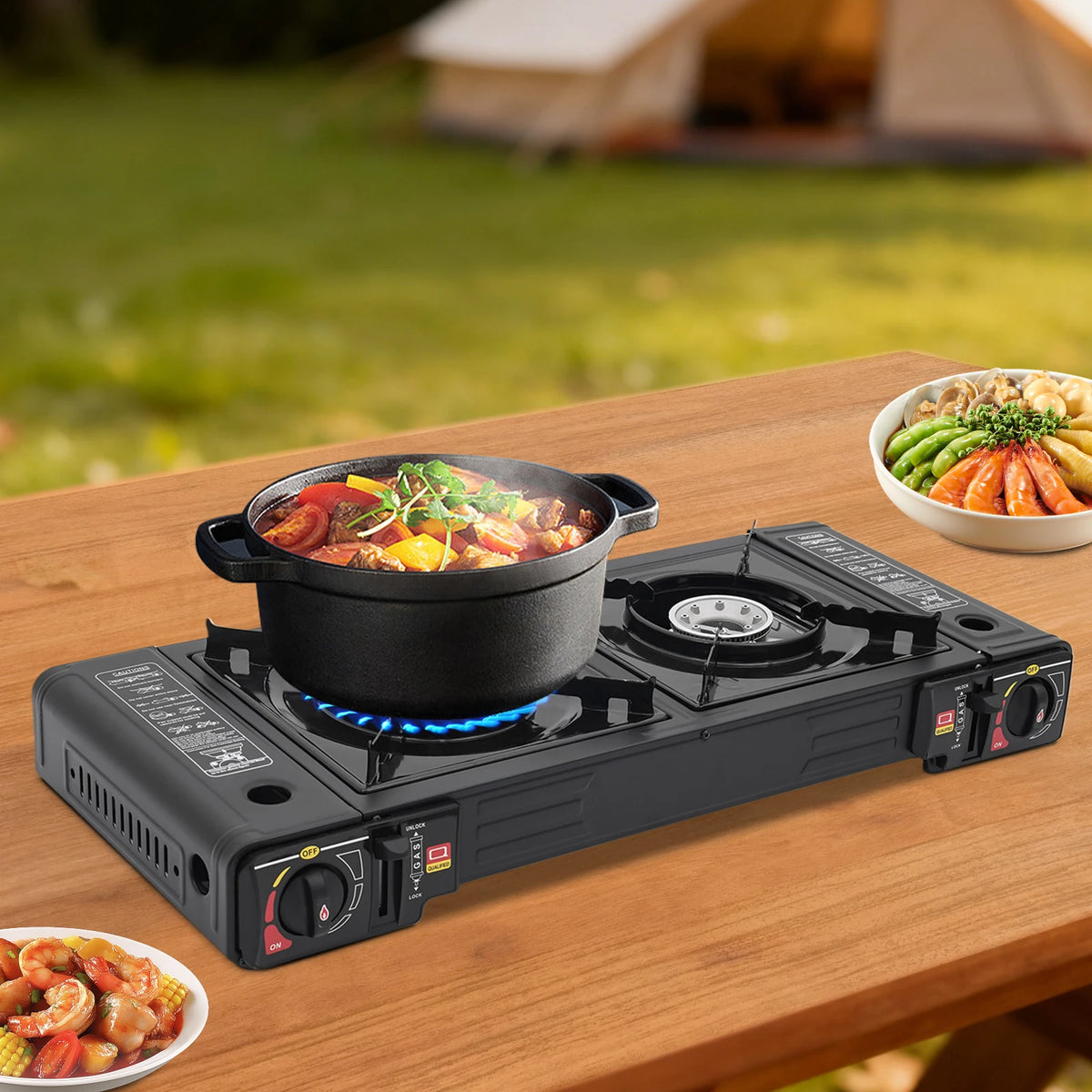 Portable Dual Burner Camp Stove With Storage Case For Outdoors
