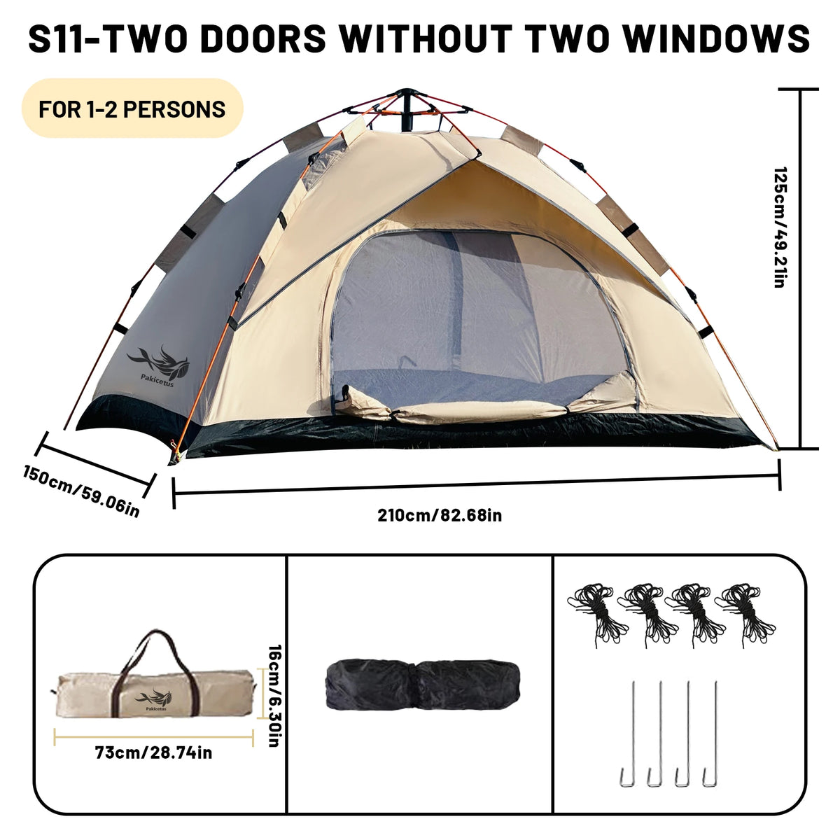 Pakicetus Automatic Pop Up Camping Tent Quick Setup Portable Windproof