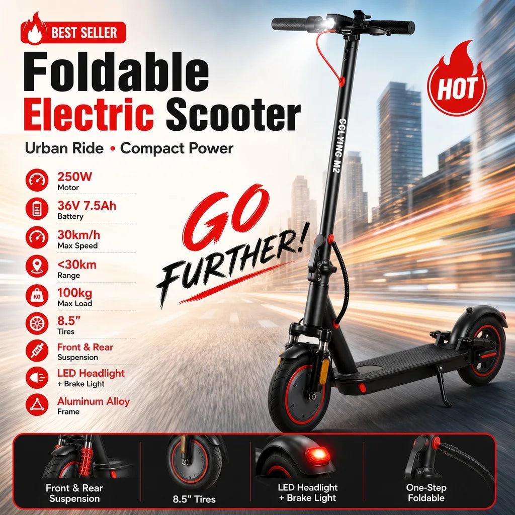 Portable Foldable Electric Scooter For Adults Shock Absorbing Suspension Wheels