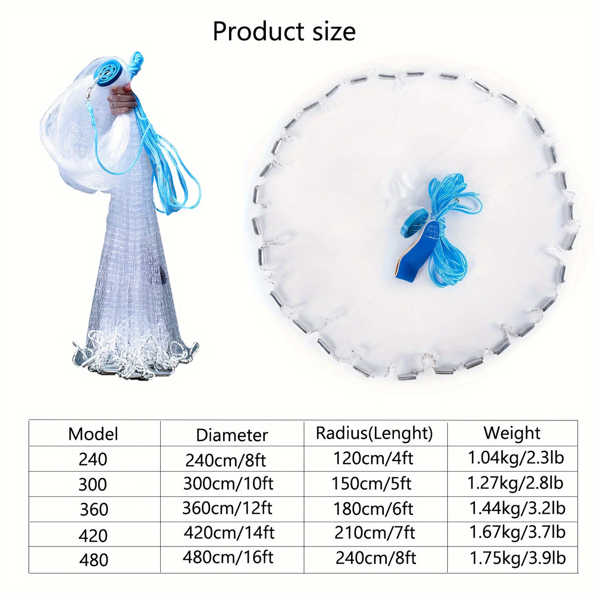 Heavy Duty Nylon Fishing Cast Net For Saltwater And Freshwater